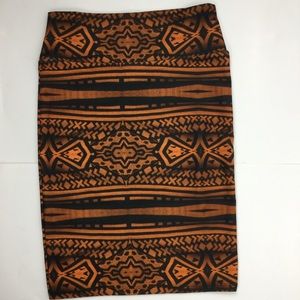 LuLaRoe Cassie Mod Pencil Skirt Black/Orange Sz. S